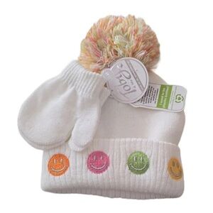 Colorful Smiley Knit Hat and Mittens Set